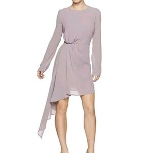 Bardot Stilla Drape Purple Long Sleeve Asymmetrical Taper Dress New Size S